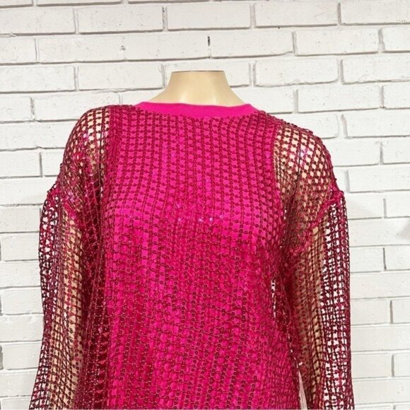 Anthropologie Pilcro Long‑Sleeve Sequin Top – Size L – Sparkle Mesh Blouse - Picture 2 of 8